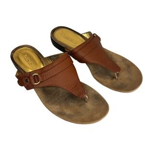 Lauren‎ Ralph Lauren Thong Sandals Brown Leather Buckle Classic Preppy Coastal 8